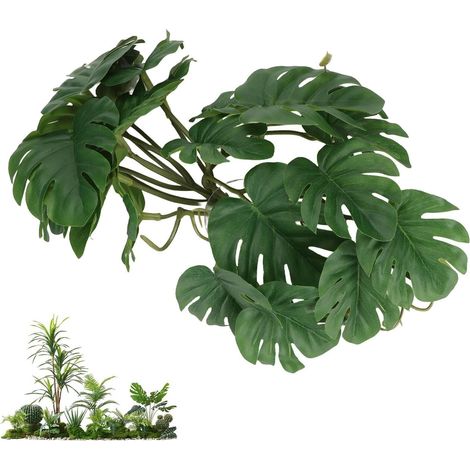 Plante de Monstera Artificielle avec Ventouse Décoration de Feuillage Réaliste pour Aquarium, Terrarium et Fêtes (1/5)