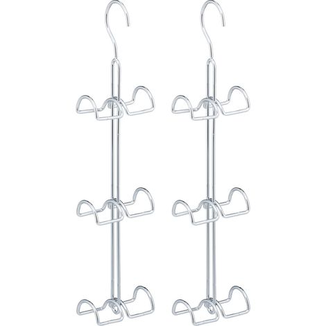 Relaxdays Set of 2 Handbag Storage Racks, 6 Hooks each, Purse Hanger, Bag Organisers, Metal, 39.5 x 8.5 x 4.5 cm, Silver