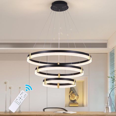 Modern Crystal Chandelier Light Fixture, Dimmable LED Acrylic Chandelier Pendant Lighting, Adjustable Black Chandelier for Dining Living Room Bedroom Kitchen (3 Rings, 57W, Φ31.5+23.6"+15.8") (1/5)