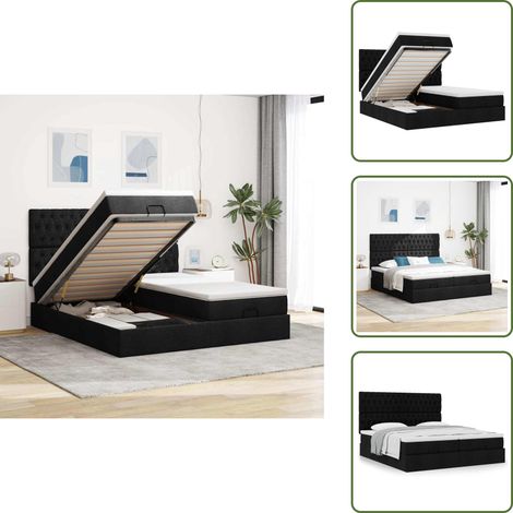 Letto matrimoniale - vidaXL Struttura Letto Pouf con Materassi Nero 160x200 cm in Tessuto - Coprimaterasso lavabile