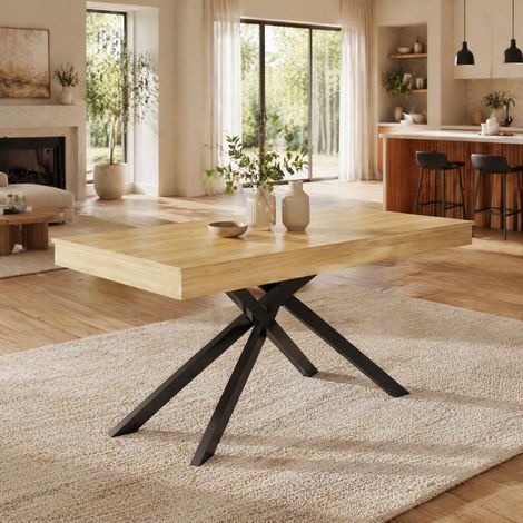 DESMIU Table Extensible 6 8 Personnes avec Plateau 140 180 cm et Base Croisée pour Salle à Manger, Chêne (1/5)