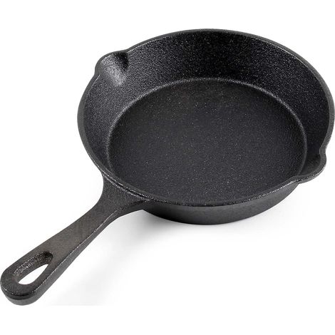 Padella in ghisa Ø16cm con manico, beccuccio versatore, accessori da cucina, effetto antiaderente naturale, versatile per cucina e uso esterno