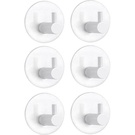 Adhesive Wall Hooks, 6 Pieces Stainless Steel Bathroom Wall Hooks, Adhesive Towel Holder Wall Hooks (White)