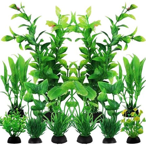 Decoraciones para acuario,Paquete de 10,Accesorios verdes para acuario,Decoraciones de plantas acuáticas artificiales,Plástico,Algas artificiales