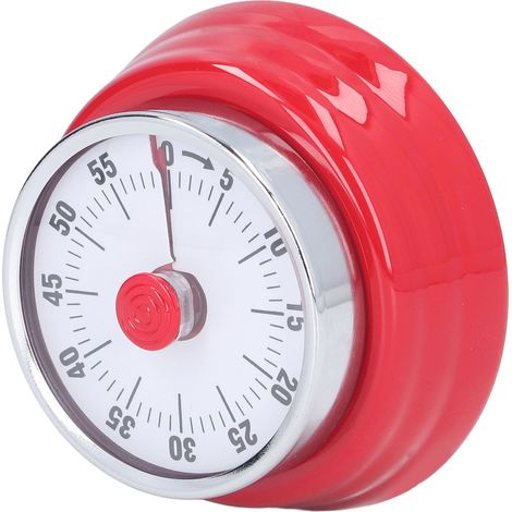 Minuteur de cuisine magnétique portable et multifonctionnel de 70 dB, à fixation murale, en acier inoxydable, style rétro classique, rouge. (1/5)