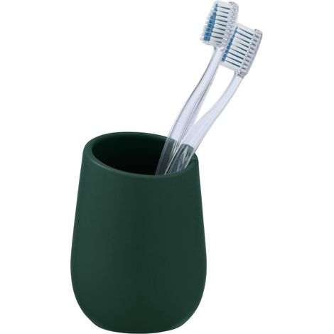 Gobelet pour brosses à Dents, gobelet en céramique à Surface Mate, gobelet pour Le Rangement de brosses à Dents et du Dentifrice, idéal pour la Salle de Bain, Ø 8 x 11 cm, Vert foncé (1/2)