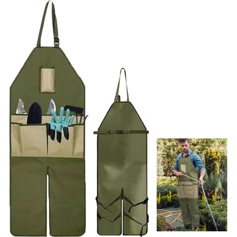 Tablier de jardin - Tablier long pour outils - Tablier à jambes ajustables - Tissu Oxford imperméable - 6 poches - Idéal pour les travaux de jardinage, la cueillette et comme tablier anti-salissures - (1/5)
