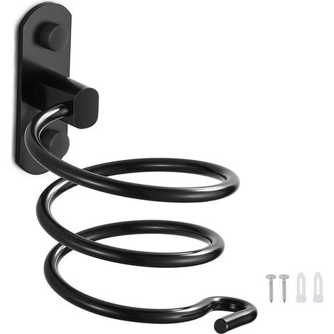 Porte Sèche Cheveux Support de Sèche Cheveux Mural en Aluminium Support de Câble pour Cuisine Salle de Bain Accessoires de Salle de Bain(Noir) (1/4)
