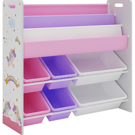 Scaffale dal design senza tempo per soggiorno camera da letto mobiletto per bambini con motivo unicorno 78 x 86 x 27 cm bianco viola rosa 030011213