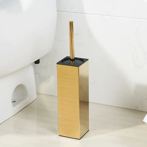 Brosse de toilette carrée (dorée brossée au sol), brosse de toilette sur pied en acier inoxydable 304, brosse de toilette murale à tube long anti-odeurs (finition dorée brossée au sol), (1/5)