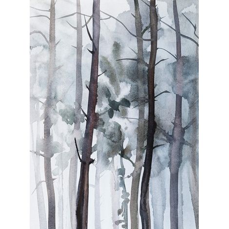 Papier peint panoramique forêt aquarelle gris & bleu | Tapisserie panoramique arbre effet peinture pour chambre | Papier peint panoramique salon & couloir - 192 X 260 cm (4 pièces) (1/2)
