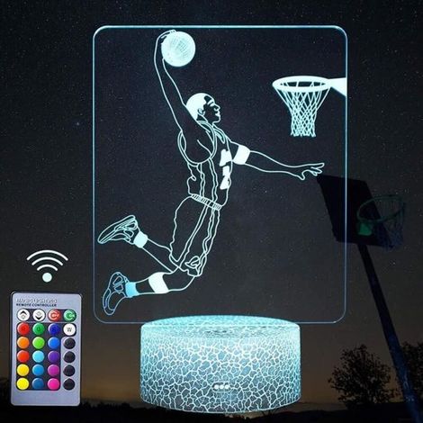 Veilleuse 3D joueur de basket-ball, lampe LED décorative à illusion d'optique avec télécommande et bouton intelligent, 16 couleurs c (1/4)