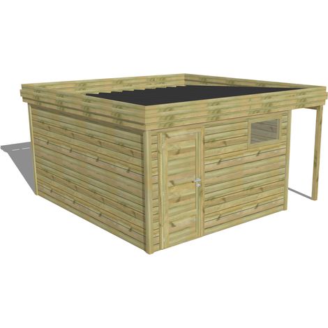 ABRI DE JARDIN bois Pin autoclave 27mm - 4,44x4,34m / 19,3m2 - Bac acier - Abri Français