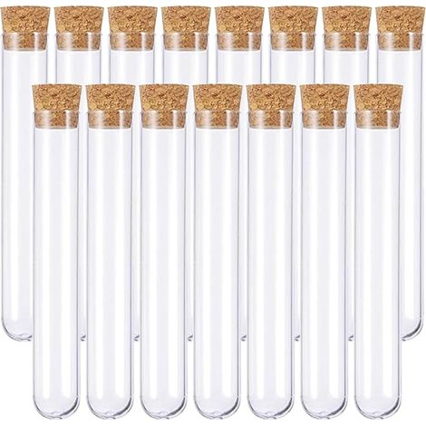 15 Pièces Tube a Essai Plastique,Tube Plastique Transparent,Eprouvette Plastique,Fiole Plastique,Tubes à Essais de Laboratoire,avec Bouchon Liège,pour Plante,Bonbons,Epice,Echantillon,16×150mm (1/5)