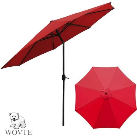 Replacement 8 Rib Parasol Canopy WOVTE, 3 m Market Table Umbrella, UV Protection - Rouge, (couverture de parapluie seulement) (1/4)