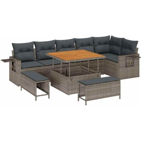 Maison Exclusive - Set Divano da Giardino con cuscino 11 pcs Grigio polyrattan