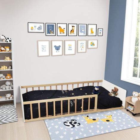 Terre De Nuit – Lit enfant Montessori au sol 90x190 – Panneaux de particules – Barreaux en hêtre massif – Fabrication européenne – Design contemporain (1/5)