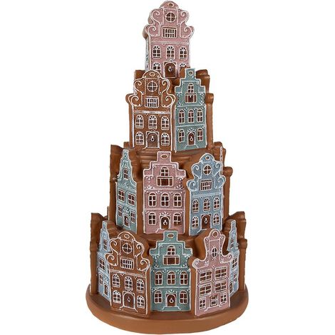 Maison en Pain d'Épices Lumineuse LED Décoration de Noël Polyrésine Marron et Bleu 18 x 33 cm - PANGIVO (1/3)