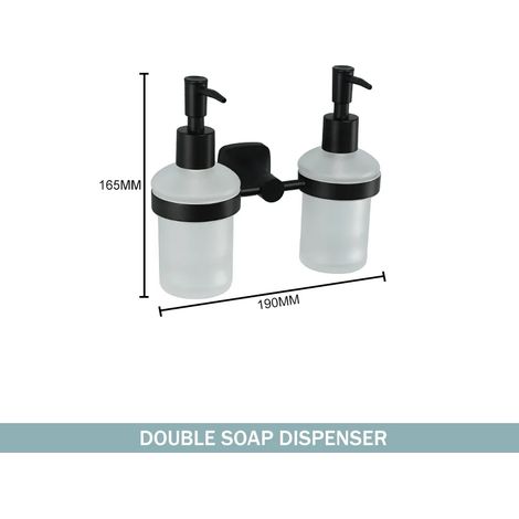 Ensemble d'accessoires de salle de bain noir mat (double distributeur) : crochet mural en acier inoxydable, porte-papier toilette, barre porte-serviettes, suspension. (1/5)