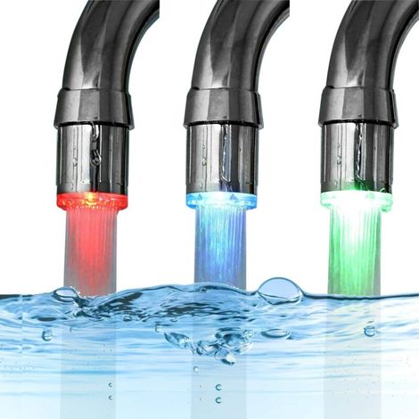 Robinet d'évier avec éclairage LED à gradient de température de couleur (3 couleurs) et changement de couleur du débit d'eau, idéal pour la cuisine et la salle de bain. (1/4)
