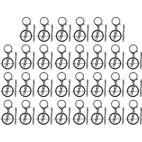 Lot de 30 anneaux porte-clés en métal, chaînes de rechange argent et noir, kit de fournitures de bricolage pour pendentifs et bijoux DIY. (1/5)
