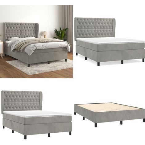 Boxspringbett mit Matratze Hellgrau 140x200 cm Samt - Samtbett - Boxspringbett - Doppelbett - Bettenrahmen - Luxusbett - Home & Living (1/5)