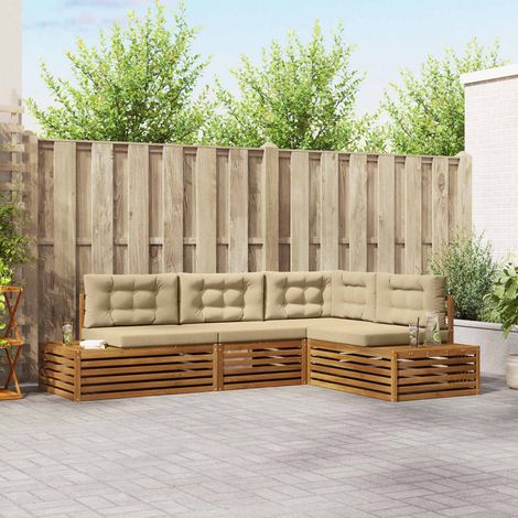 Conjunto de sofás de exterior con cojín 4 Pieza Natural y Beige