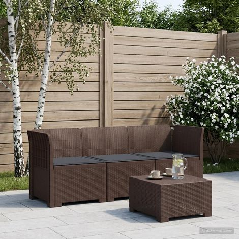 vidaXL 3-Seater Garden Sofa with Cushions Rattan Look PP Brown (1/5)