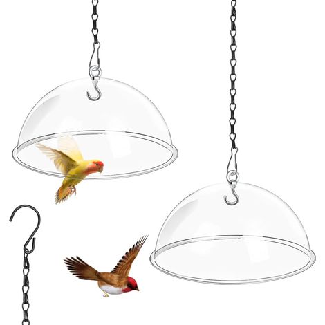 2 pièces Dôme de Protection Transparent pour Mangeoire à Oiseaux 30cm Housse de Protection Anti-écureuil avec des chaînes (1/5)