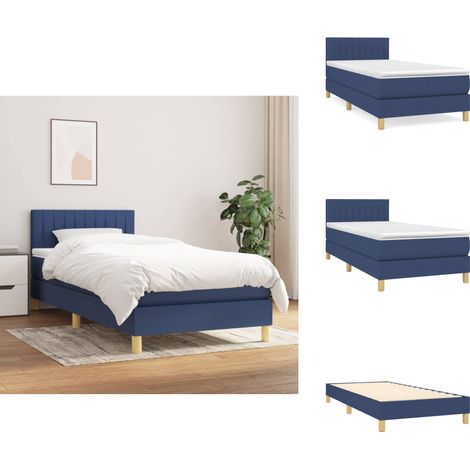 Boxspringbett mit Matratze Blau 100x200 cm Stoff - Boxspringbett - Doppelbett - Schlafraum - Blau - Bettrahmen (1/5)