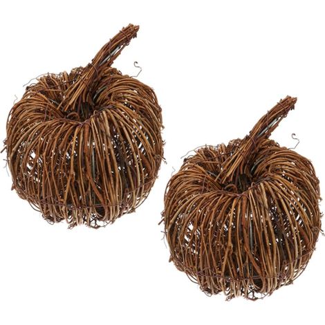2 Pièces Décoration Citrouille Rotin Ornement Tissé Naturel pour Halloween et Thanksgiving Accessoire Table Festive pour Maison et Restaurant (1/5)