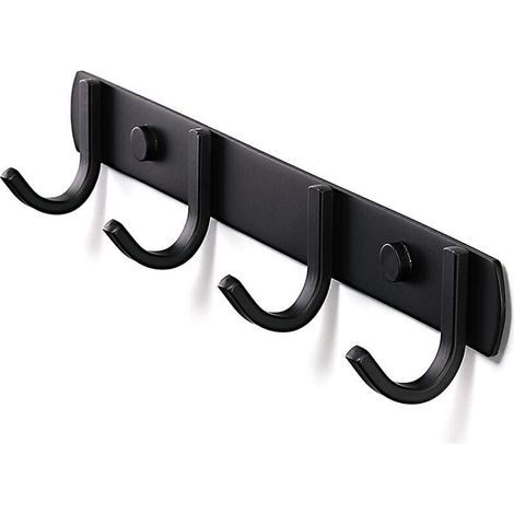 Porte Manteau Mural, Patères Porte Manteaux Design En Acier Inoxydable, Patères Salle De Bains Solide pour Chambre Bureau Noir (4 Hook) (1/5)
