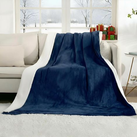 Couverture Chauffante électrique en Flanelle Douce avec 4 Niveaux de Chauffage et 10 Heures d'arrêt Automatique, 130 x 180 cm, pour Bureau à Domicile, Interrupteur Amovible, Lavable - Bleu (1/5)