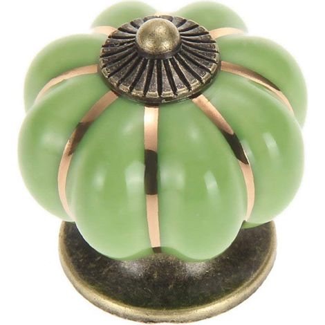 10 Pièces 4X4cm Vintage Europe Potiron Style Boutons Poignée Céramique Poignée de Porte Armoire Tiroir Placard Cuisine Poignée Armoire Poignées Boutons Tirer - Vert (1/4)