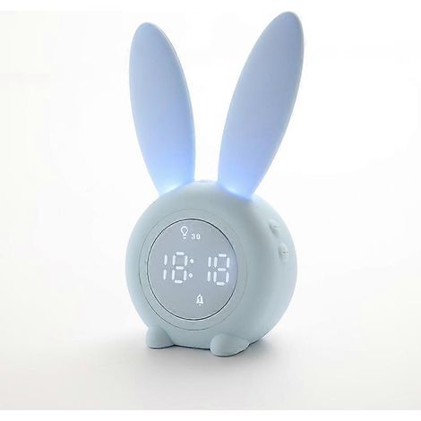 Réveil lapin mignon avec trois couleurs différentes, dessin animé créatif, veilleuse, rechargeable, silencieux, absorption magnétique du son, LED et silicone (1/5)