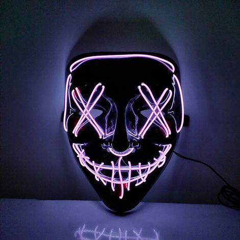 Masque LED lumineux Halloween PP lumière froide ergonomique effrayant pour cosplay rose (1/5)