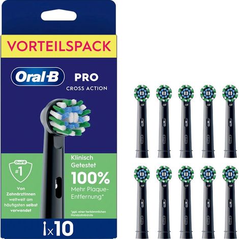 Oral-B PRO-CROSSACTION-AUFST-BURSTEN Pro CrossAction Aufsteckbürsten 10 Stück Entfernt bis zu 100% mehr Plaque 16 Grad Büristelwinkel Indikator-Bürsten Passend für alle wiederaufladbaren Oral-B Zahnbü
