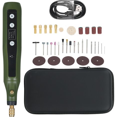 Mini kit d'outil rotatif à 5 vitesses, outil électrique multifonction 4,2 V avec 34 accessoires pour la gravure, le ponçage, le meulage, le polissage, la sculpture et les travaux manuels. (1/4)