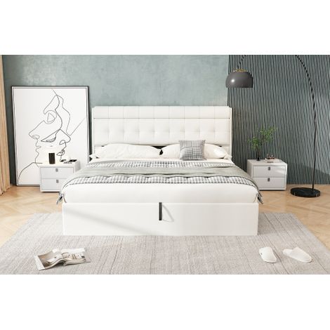 Stilvolles Polsterbett, hydraulisches Bett, verdeckte Kopfteilablage, Bettkastenablage, PU, mit Lattenrost und mit Kopfteil, ohne Matratze (1/5)
