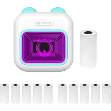 Imprimante photo thermique portable mini avec ruban LED 7 couleurs, étiqueteuse Bluetooth sans fil compatible Android et iOS, application pour reçus, étiquettes, mémos, autocollants, notes, listes et (1/3)