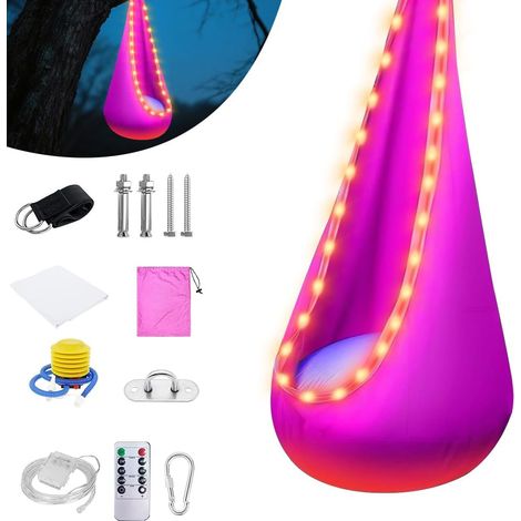 Niche suspendue, siège à bascule avec LED et coussin gonflable, siège suspendu, DIY, avec pompe, charge maximale : 80 kg, 70 x 150 cm, rose (1/5)