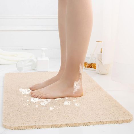 Non-slip bath mat, square loofah bath mat 60 x 60 cm with drain, bath mat for wet floors, (beige) (1/5)