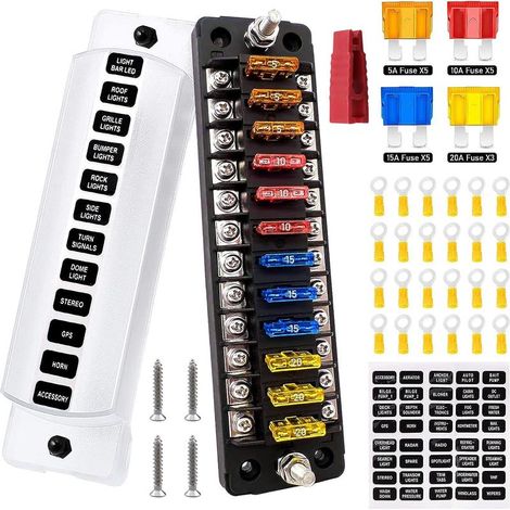 1 pièce Bloc de fusibles à lame marine à 12 voies avec bus négatif ATC/ATO Boîte à fusibles automobile étanche Panneau de support de circuit standard pour bateau yacht véhicule (1/4)