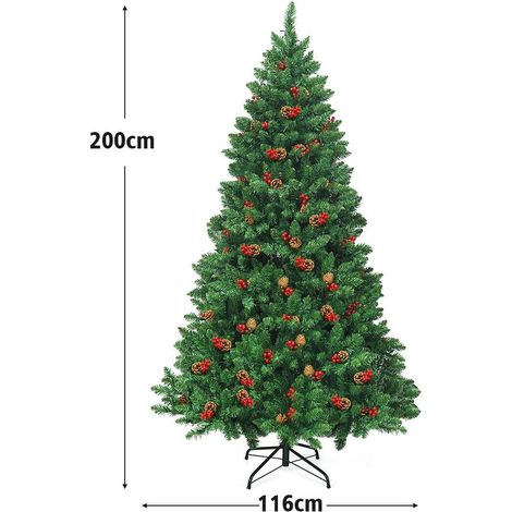 Ambiance de Noël chaleureuse, sapin artificiel 200 cm avec LED chaudes, cônes et baies décoratives (1/5)