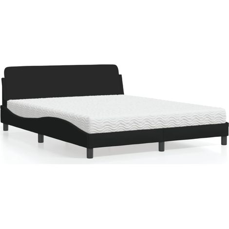 vidaXL Lit avec matelas Dover noir 160x200 cm tissu (1/5)
