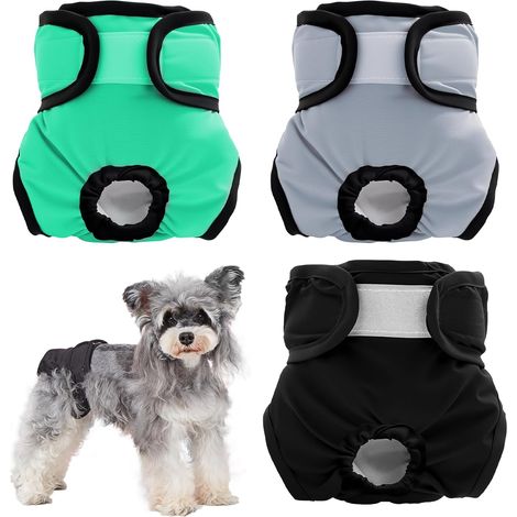 Lot de 3 couches réutilisables pour chien - Culottes très absorbantes pour animaux de compagnie femelles - Couches hygiéniques et lavables pour chiennes en cas de chaleur et d'incontinence (taille XS (1/5)
