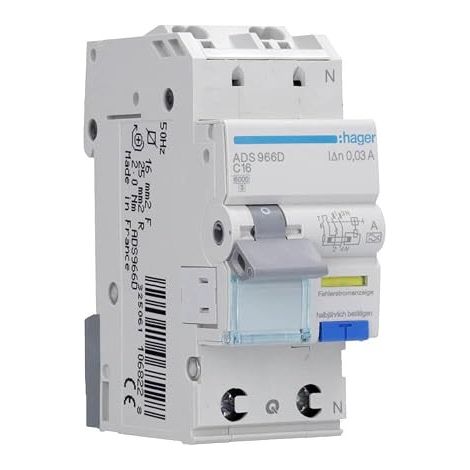 Disjoncteur différentiel - HAGER - Ads966D - 16A - 6kA - 30mA - Type A