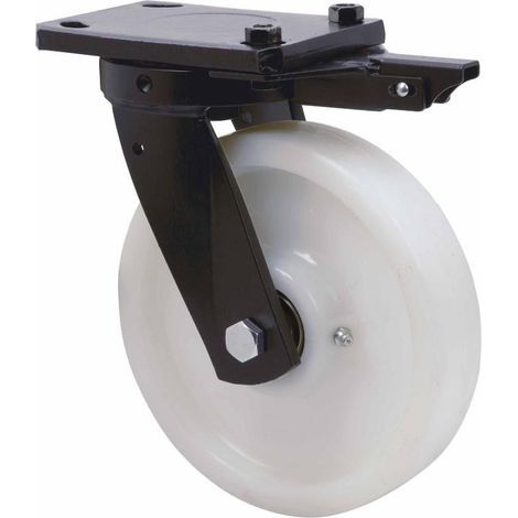 rueda giratora placa mec.dir.10hlbmd125-ft nylon blanco extrafuerte eje liso (1/2)