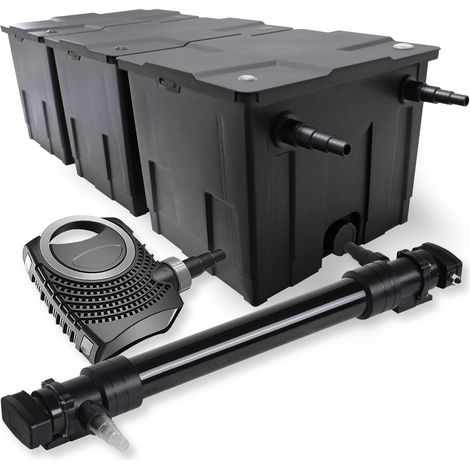 SunSun Komplettset: CBF-350C Teichfilter bis 90000 L Teichfilteranlage als Durchlauffilter, NEO10000 SuperECO Teichpumpe 10000l/h 80W, CUV-672 Teichklärer UVC Klärer mit 72W