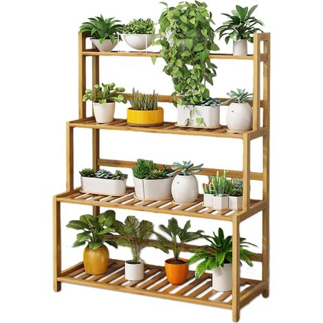 Étagère à plantes en bambou pour intérieur et extérieur, 4 niveaux, 80 cm (1/5)